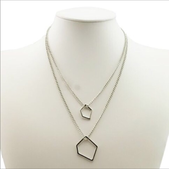 Asymmetrical Silver Tone Double Layer Necklace - Picture 6 of 7
